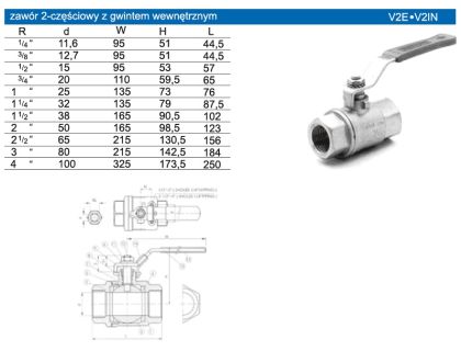 Zawór kulowy stal nierdzewna AISI 316 - V2E-V2IN PN64 do 64bar - 2